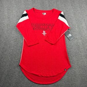 New Era Houston Rockets Womens Red 3/4 Sleeve Slub Knit T-Shirt XS New